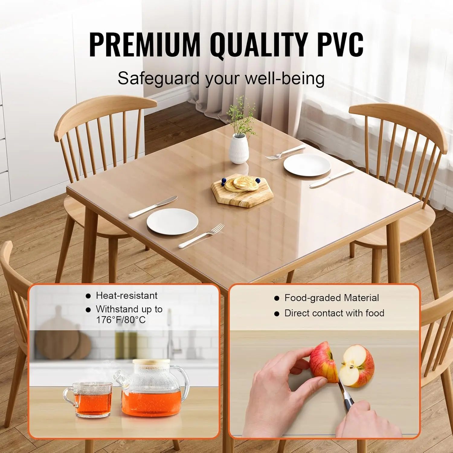 Clear Table Cover Protector, 12" x 12"/305 x 305 mm, 1.5 mm Thick PVC Plastic Tablecloth, Waterproof Desktop Protector