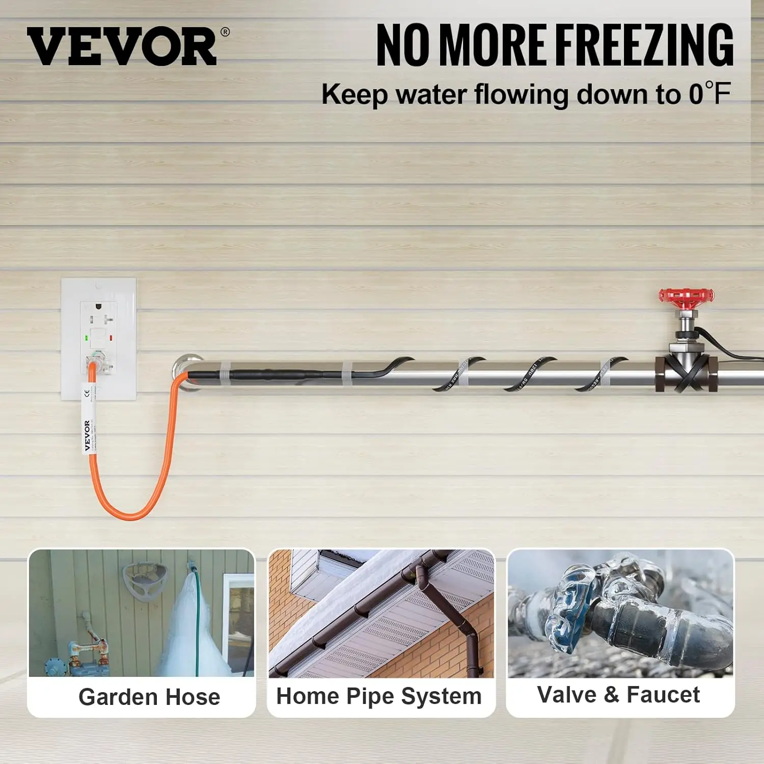Self-Regulating Pipe Heating Cable,6-feet 5W/ft Heat Tape for Pipes Freeze Protection, Protects PVC Hose, Metal and Plastic Pipe