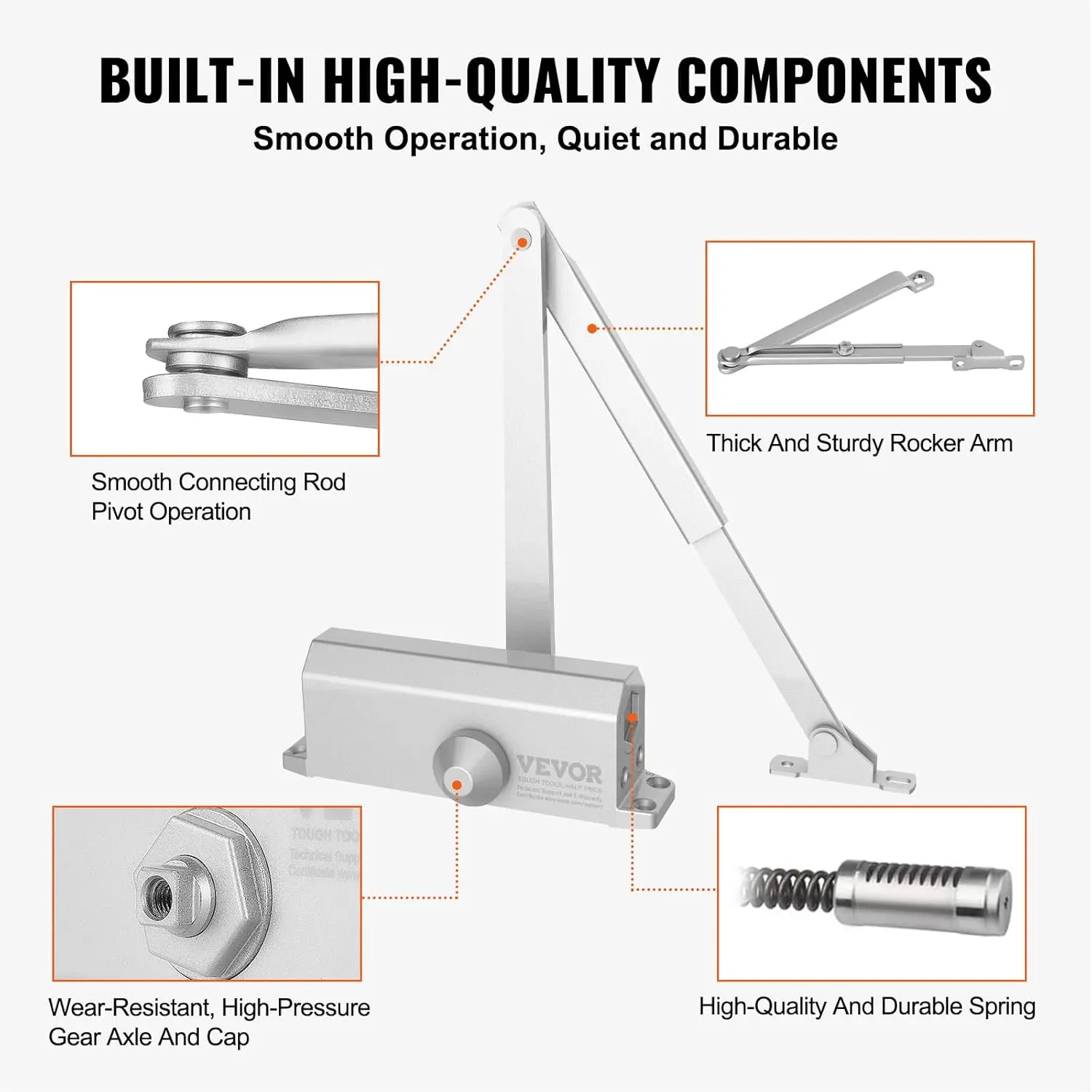 Door Closer, Automatic Door Closer Commercial or Home, Adjustable Size Hydraulic Buffer Door Closers Heavy Duty Cast Aluminum