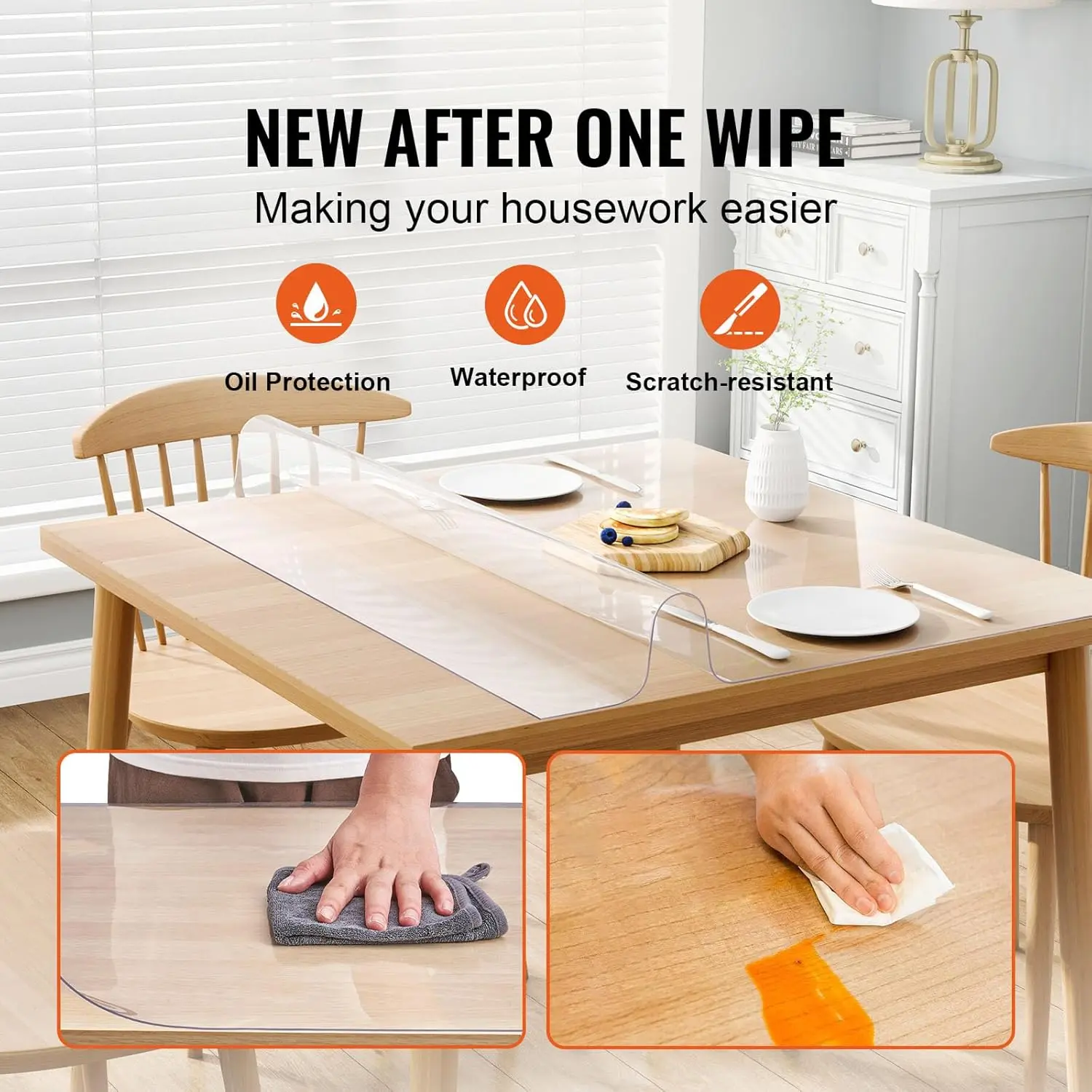 Clear Table Cover Protector, 12" x 12"/305 x 305 mm, 1.5 mm Thick PVC Plastic Tablecloth, Waterproof Desktop Protector