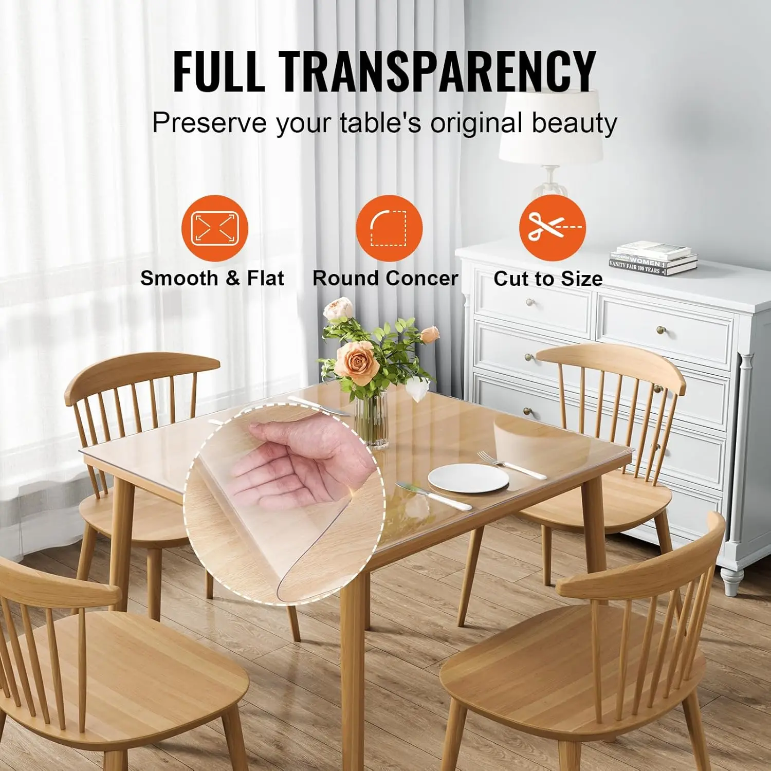 Clear Table Cover Protector, 12" x 12"/305 x 305 mm, 1.5 mm Thick PVC Plastic Tablecloth, Waterproof Desktop Protector