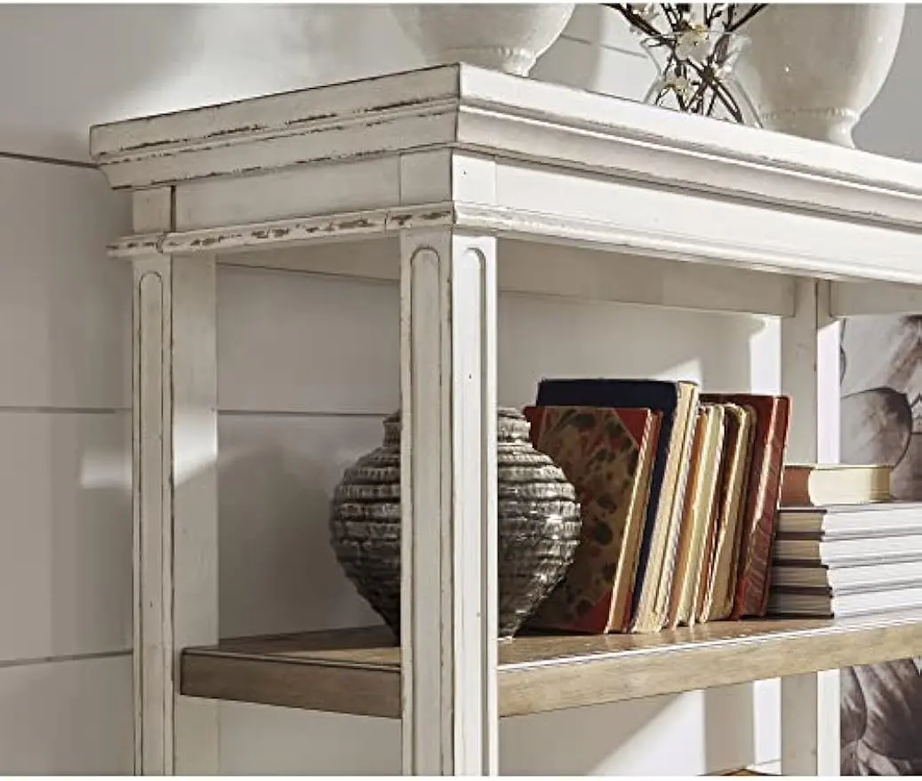 Realyn French Country 75" Bookcase with Drawer, Chipped White