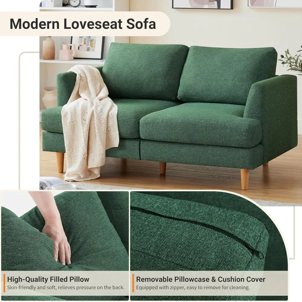 loveseat sofa 56" mid century modern small couches for small spaces love seat with 2-seat upholstered cushion sofa couches for b