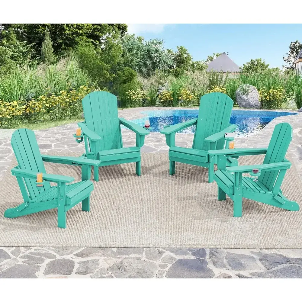 Pair of Weather-Resistant Composite Adirondack Chairs with Cup Holders - HDPE Outdoor Furniture in Aruba Style