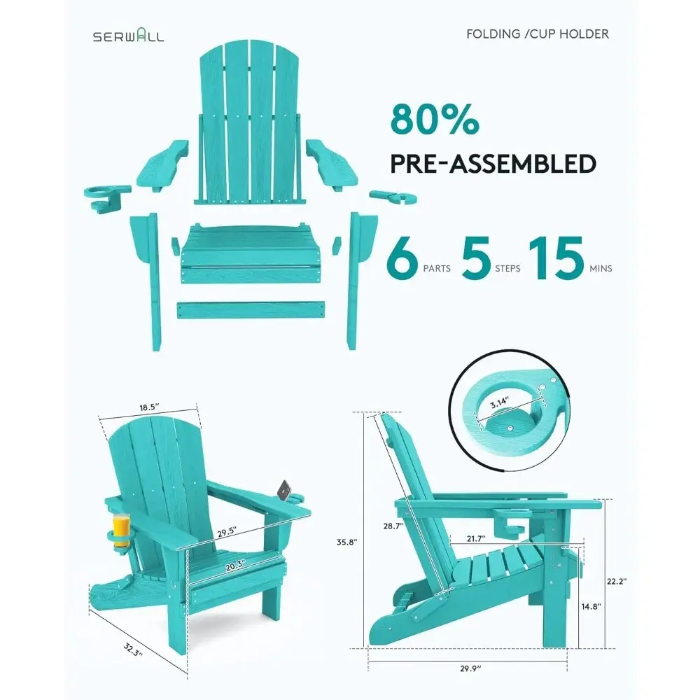 Pair of Weather-Resistant Composite Adirondack Chairs with Cup Holders - HDPE Outdoor Furniture in Aruba Style