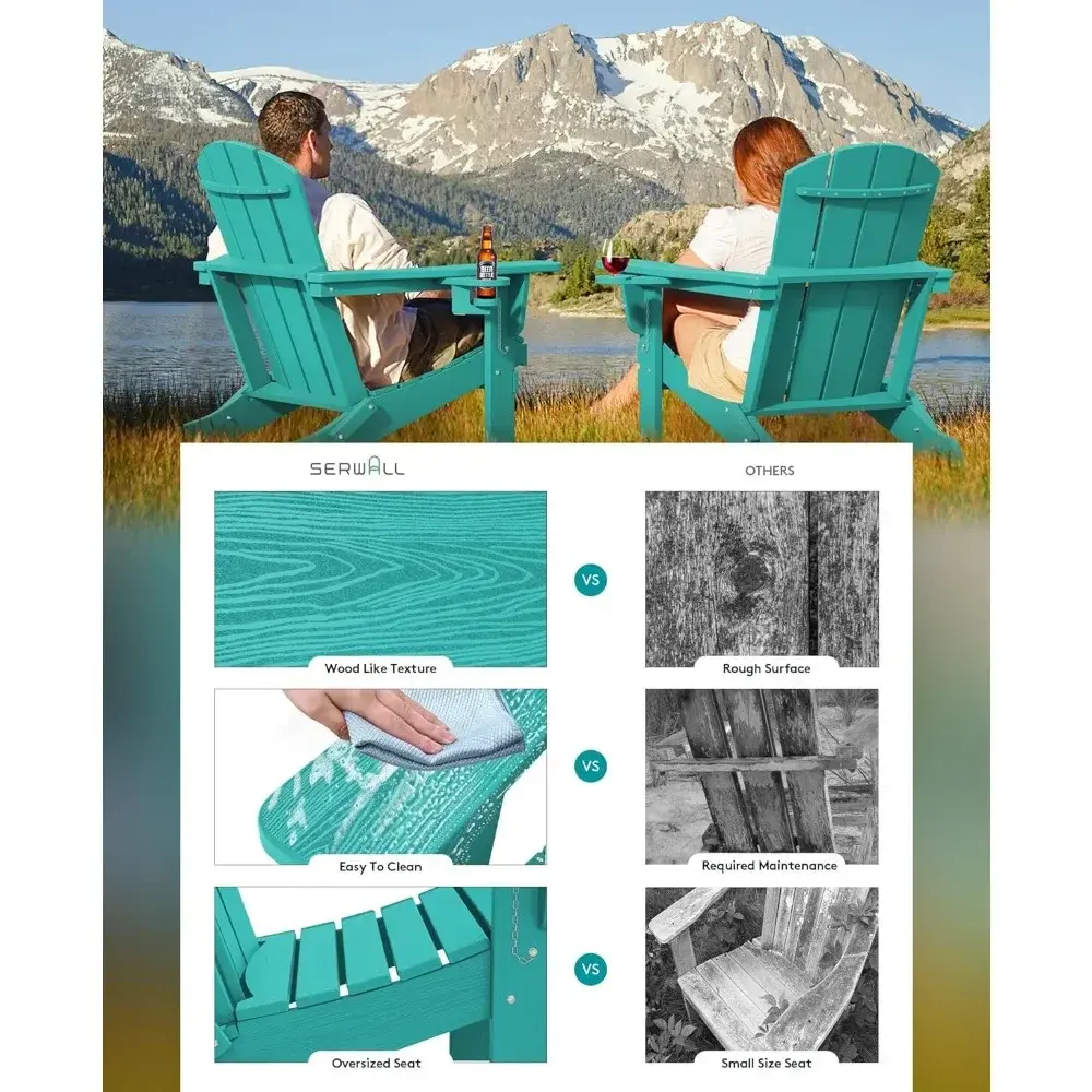 Pair of Weather-Resistant Composite Adirondack Chairs with Cup Holders - HDPE Outdoor Furniture in Aruba Style