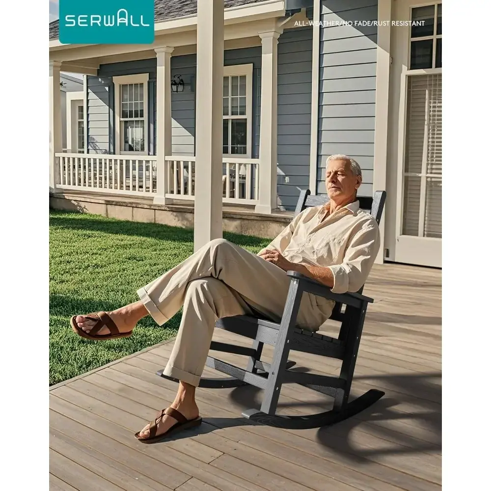 "Pair of Large-Sized HDPE Adult Patio Rocking Chairs for Porch in Grey"