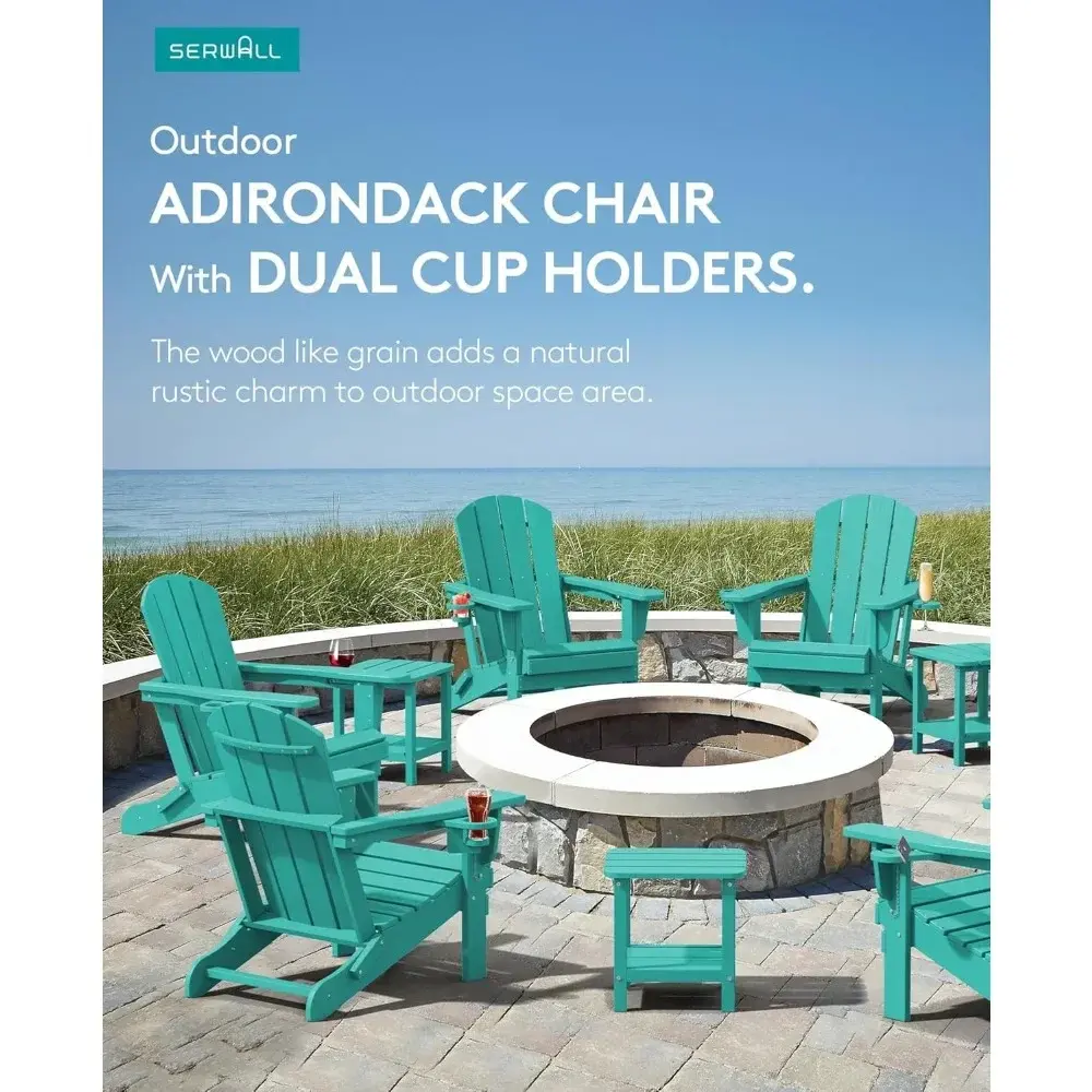 Pair of Weather-Resistant Composite Adirondack Chairs with Cup Holders - HDPE Outdoor Furniture in Aruba Style