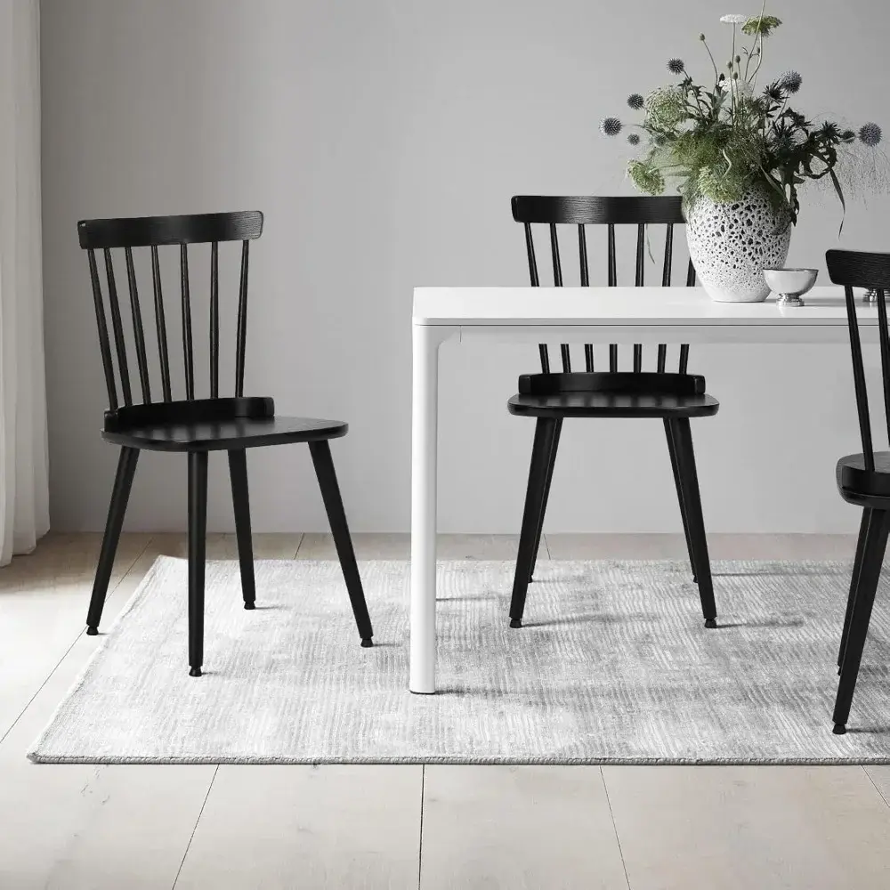 Farmhouse Style Solid Wood Spindle Back Side Chairs Set of 6, Mid-Century Modern Black Armless Dining Chairs for Kitchen