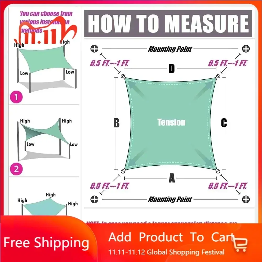 9' x 21' White Sun Shade Sail UPF50 Rectangle SMTAPS12 Canopy Fabric Cloth Screen, Water and Air Permeable & UV Resistant, Heav