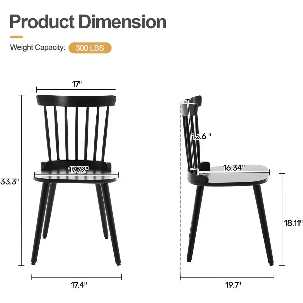Farmhouse Style Solid Wood Spindle Back Side Chairs Set of 6, Mid-Century Modern Black Armless Dining Chairs for Kitchen