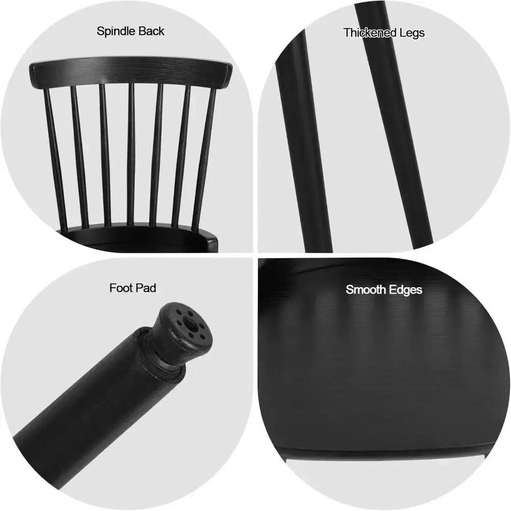 Farmhouse Style Solid Wood Spindle Back Side Chairs Set of 6, Mid-Century Modern Black Armless Dining Chairs for Kitchen