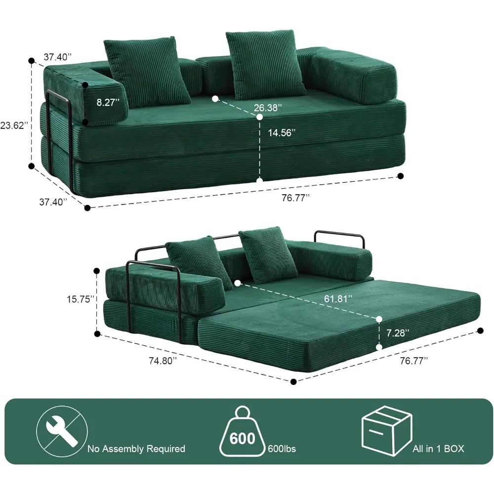 convertible sofa bed with armrests and fixed frame for lounge comfort