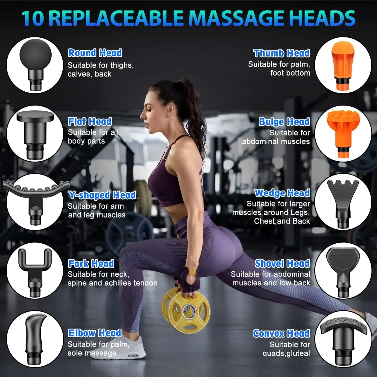 Massage Gun, Deep Tissue Back Massage for Athletes for Pain Relief, Percussion Massager with 10 Massages Heads &