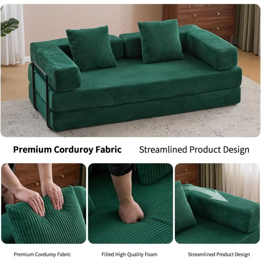 convertible sofa bed with armrests and fixed frame for lounge comfort