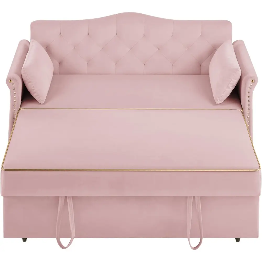 "58 inch velvet convertible sofa bed with pull-out sleeper, storage, and adjustable backrest for small spaces"