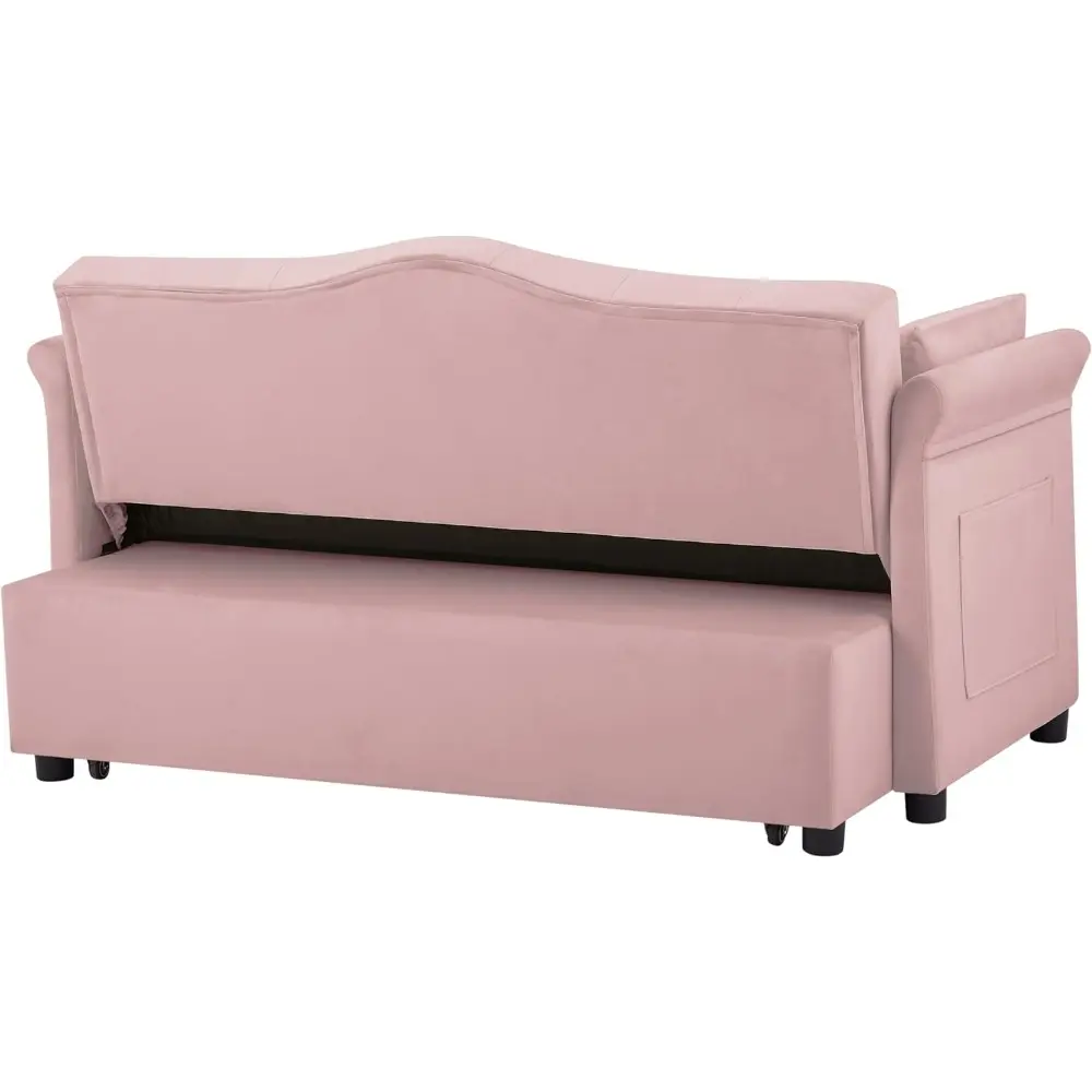"58 inch velvet convertible sofa bed with pull-out sleeper, storage, and adjustable backrest for small spaces"
