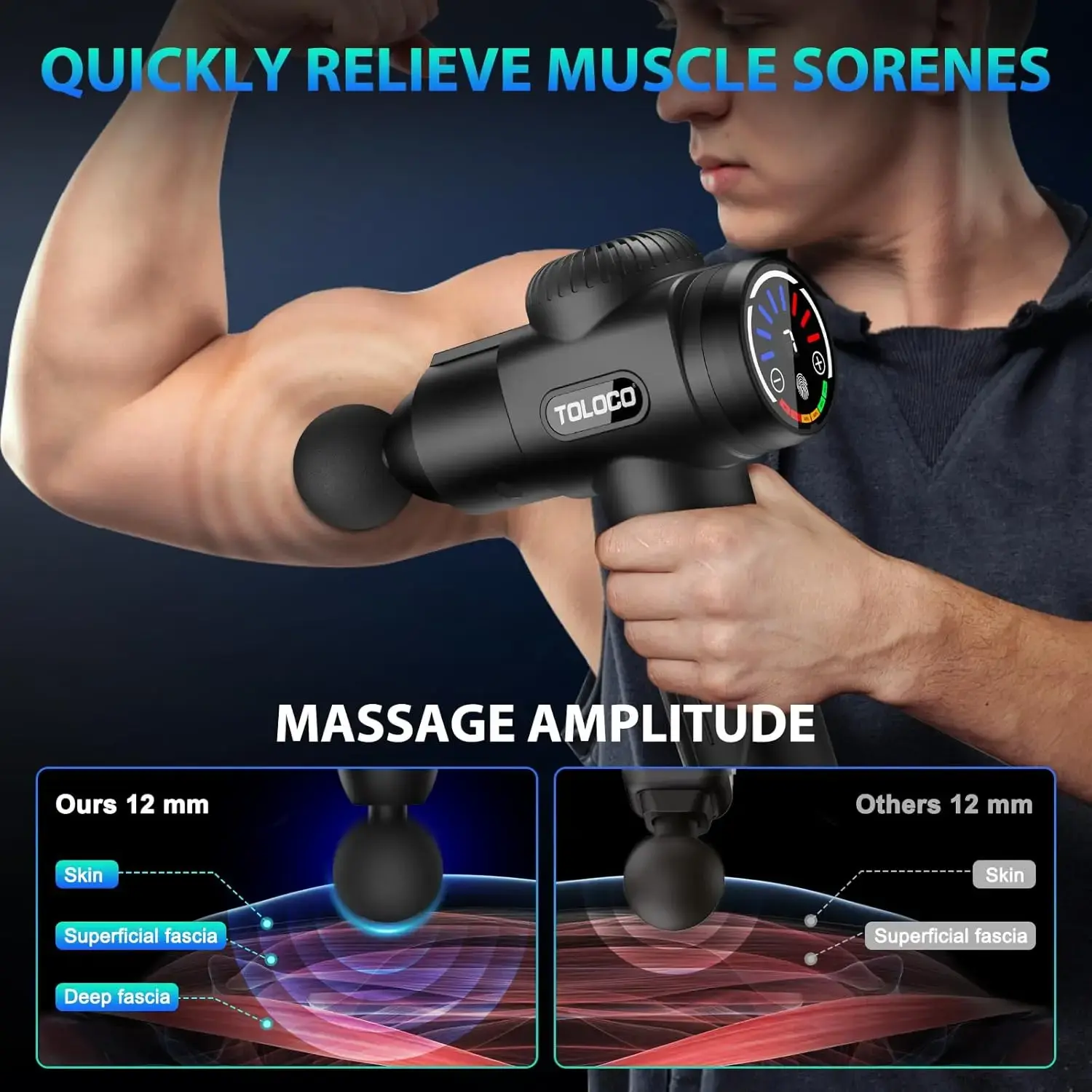Massage Gun, Deep Tissue Back Massage for Athletes for Pain Relief, Percussion Massager with 10 Massages Heads &