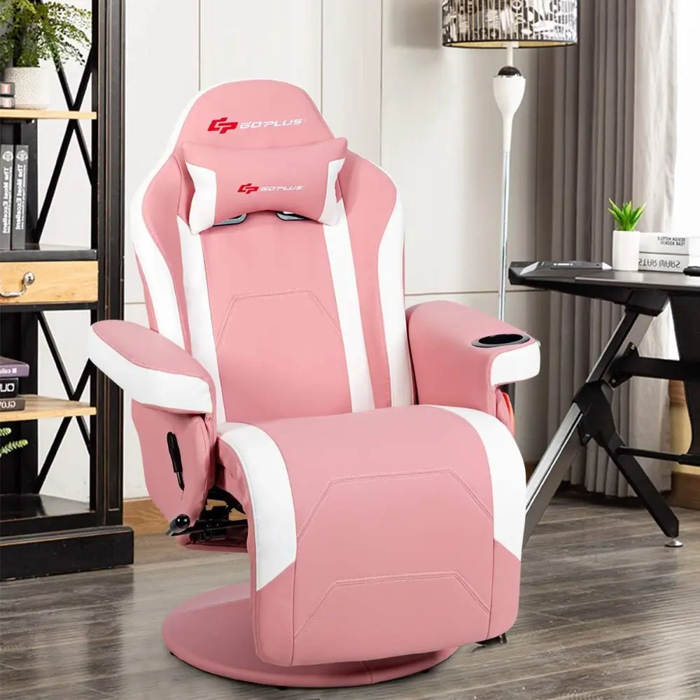 ergonomic pu leather gaming recliner with massage, cup holder, footrest, and side pocket