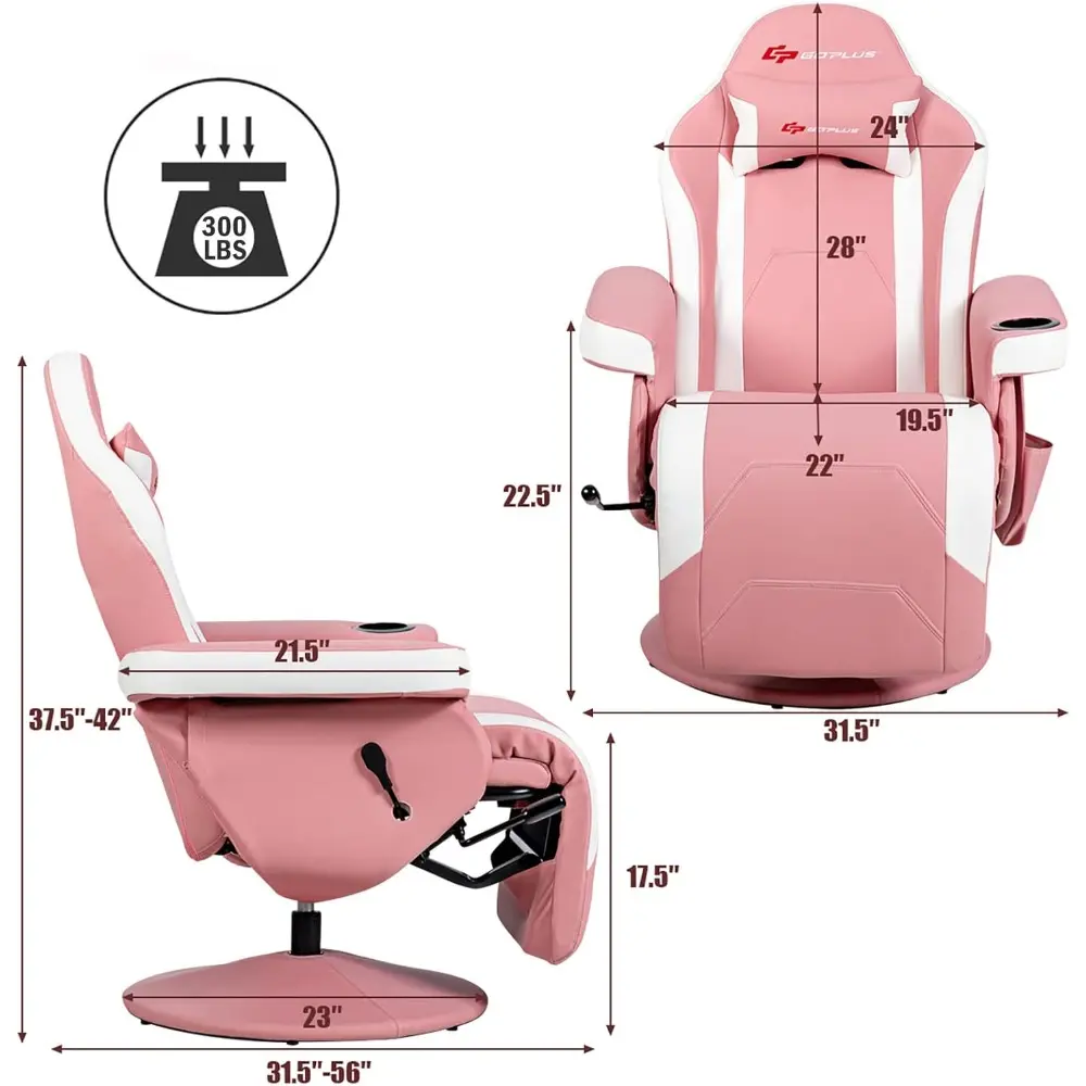 ergonomic pu leather gaming recliner with massage, cup holder, footrest, and side pocket