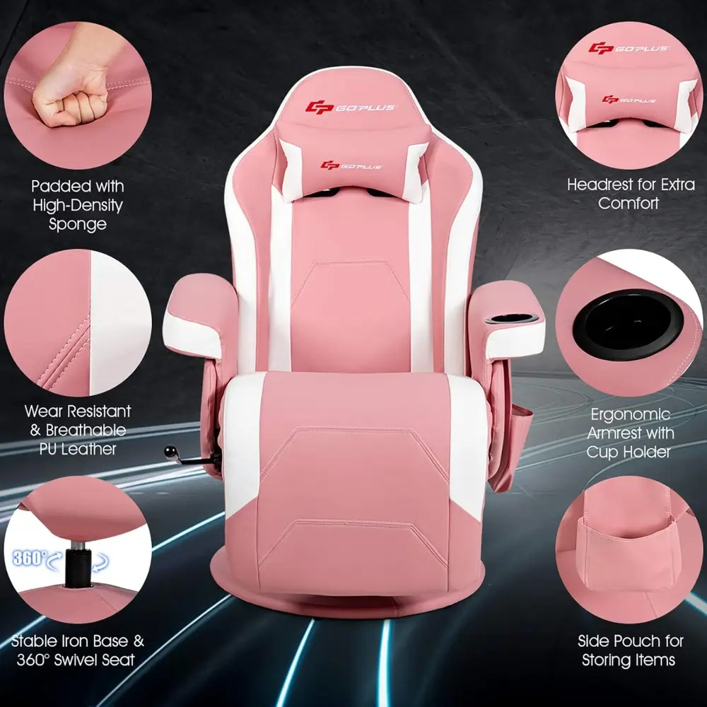 ergonomic pu leather gaming recliner with massage, cup holder, footrest, and side pocket