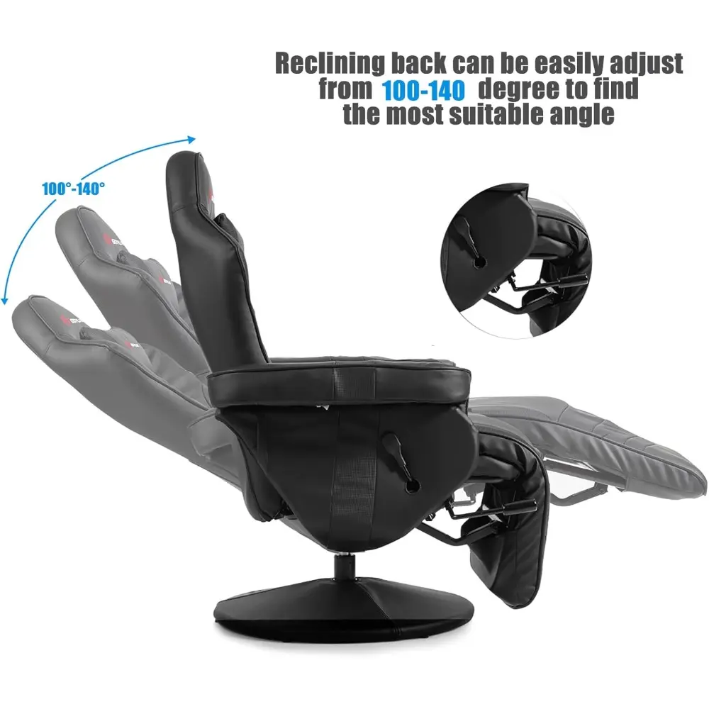 ergonomic pu leather gaming recliner with massage, footrest, cup holder, and side pouch