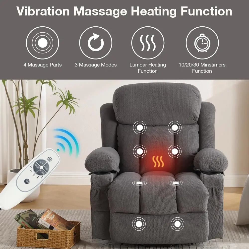 elderly-friendly power lift recliner with vibration massage, lumbar heating, and oversized electric sofa with cup holder