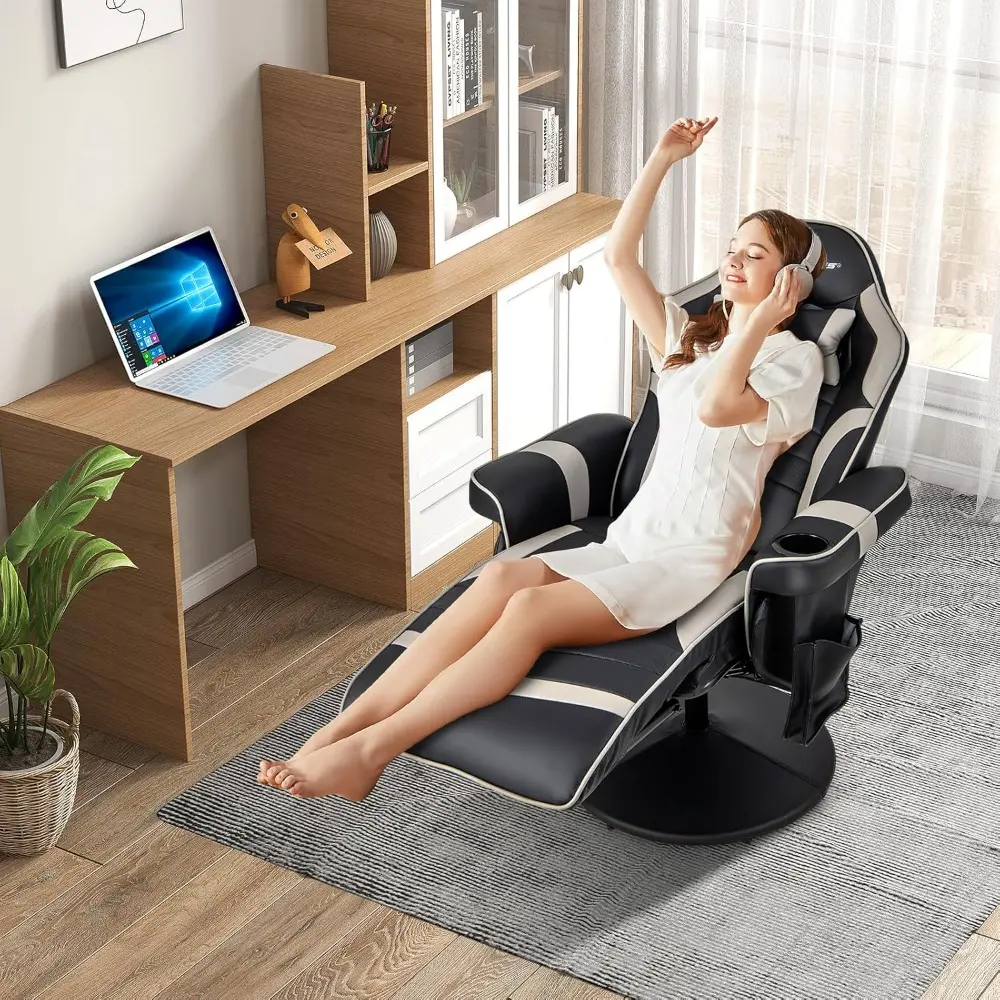 ergonomic adjustable massage gaming recliner with cup holder and footrest for home theater and living room