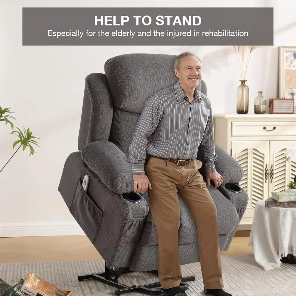 elderly-friendly power lift recliner with vibration massage, lumbar heating, and oversized electric sofa with cup holder