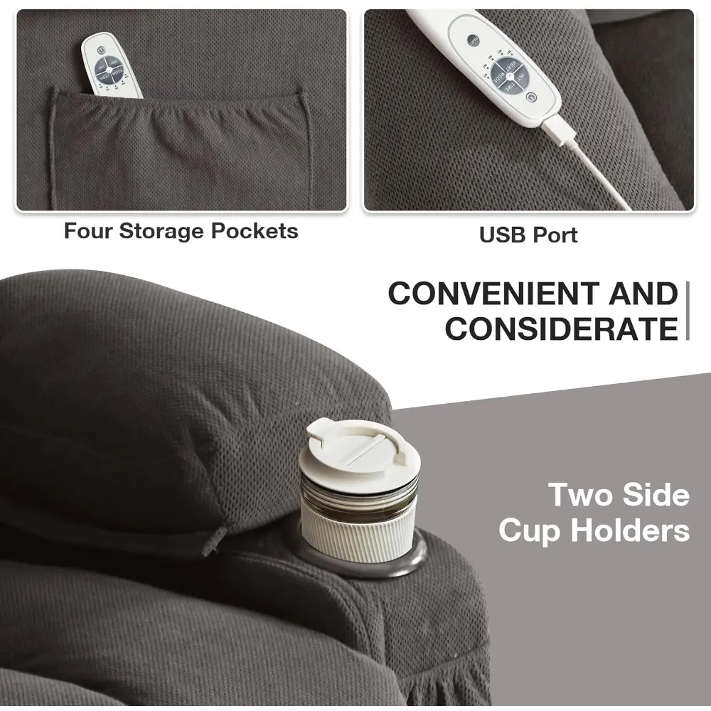 elderly-friendly power lift recliner with vibration massage, lumbar heating, and oversized electric sofa with cup holder