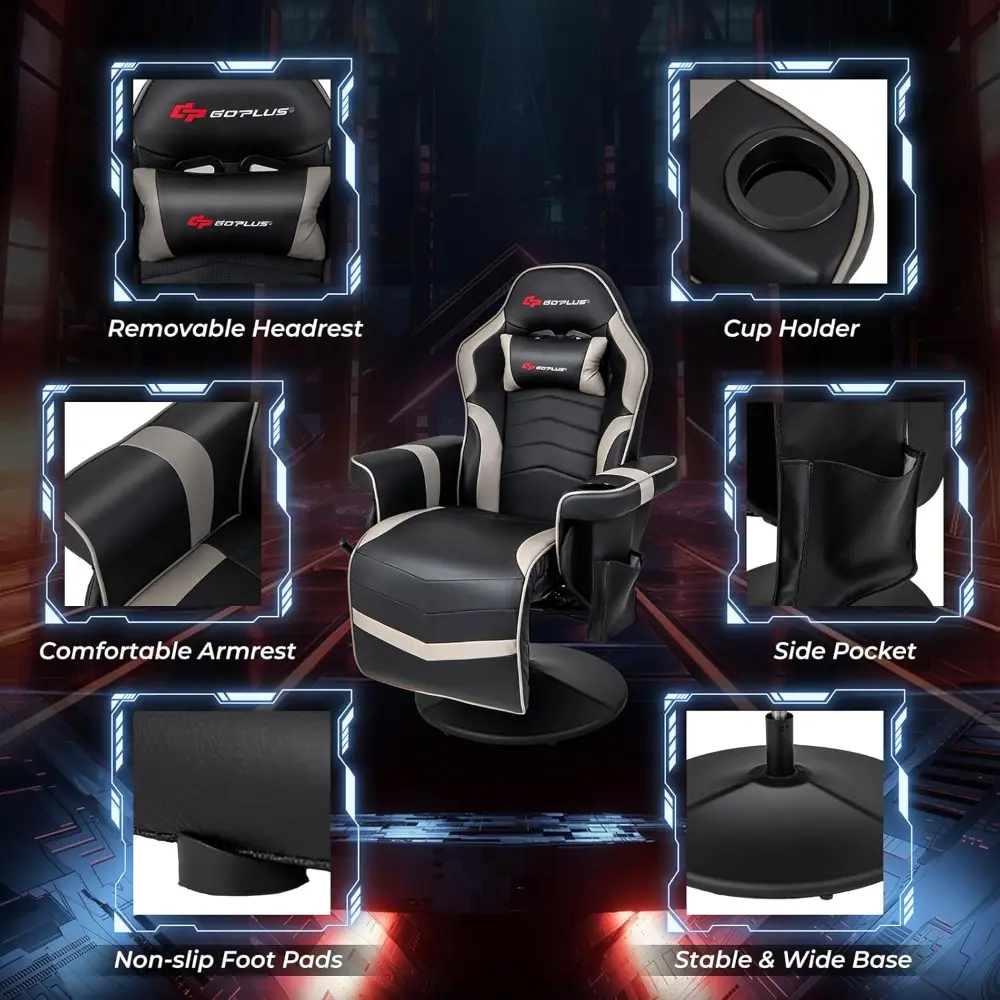 ergonomic adjustable massage gaming recliner with cup holder and footrest for home theater and living room