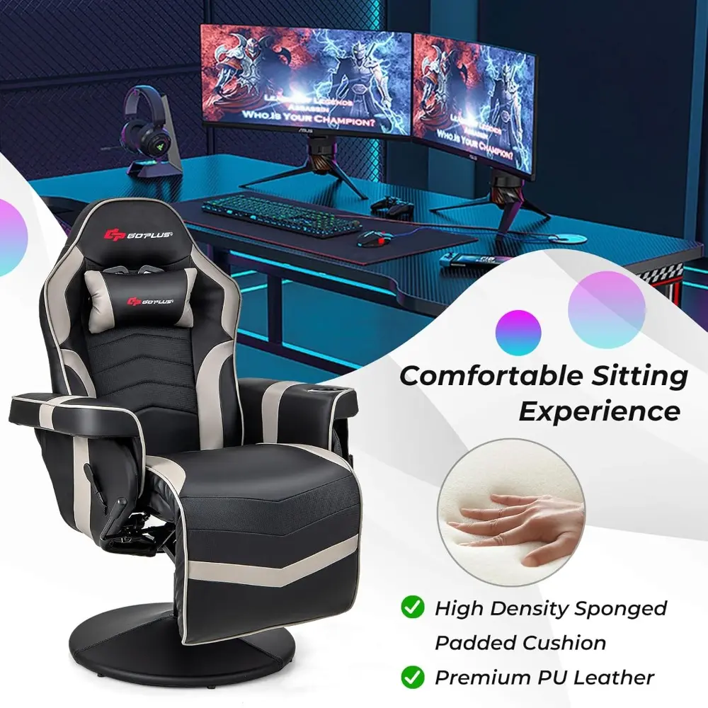 ergonomic adjustable massage gaming recliner with cup holder and footrest for home theater and living room