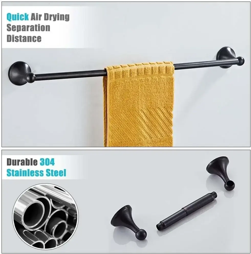 8 Piece Bathroom Accessory Set(Adjustable Towel Bar, Towel Ring, Toilet Paper Holder,Towel Robe Hook), Wall Mounted Bathroom