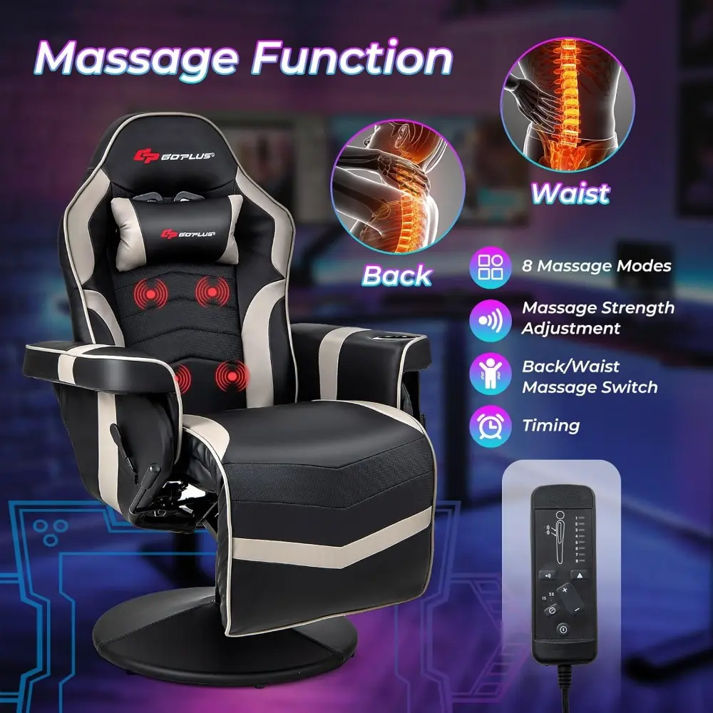 ergonomic adjustable massage gaming recliner with cup holder and footrest for home theater and living room