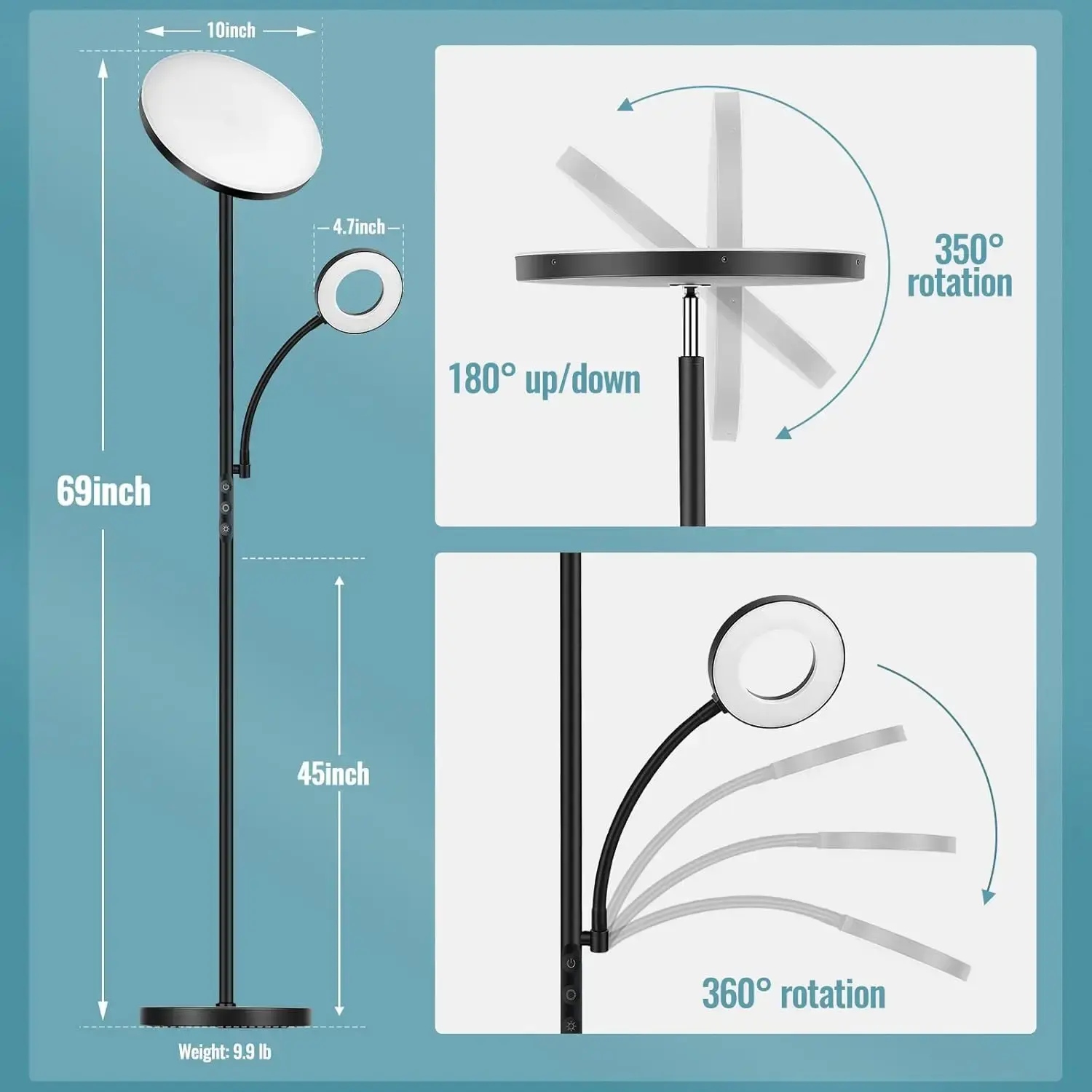 Floor Lamp, Upgraded 42W 4000LM Super Bright LED Floor Lamp for Living Room Bedroom, Dimmable Standing Reading Floor Lamps