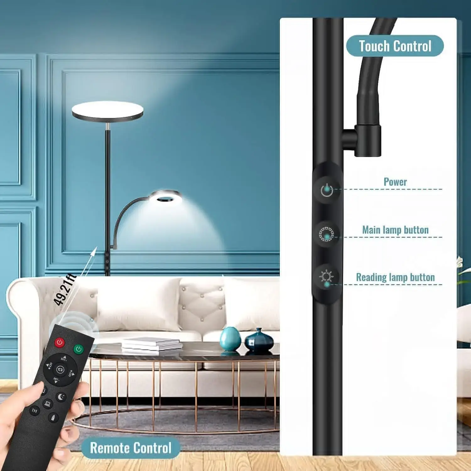 Floor Lamp, Upgraded 42W 4000LM Super Bright LED Floor Lamp for Living Room Bedroom, Dimmable Standing Reading Floor Lamps