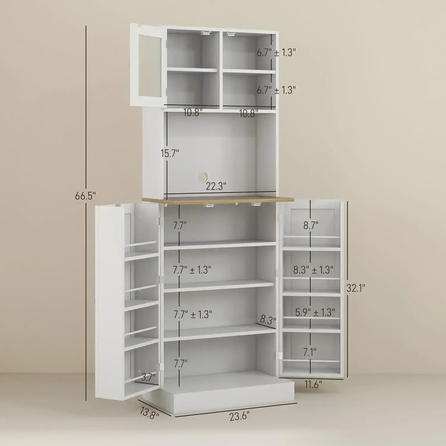 66.5" Pantry Cabinet with Microwave Stand, Food Pantry Cabinet for Dining Room, Kitchen Storage, Adjustable Shelves, White