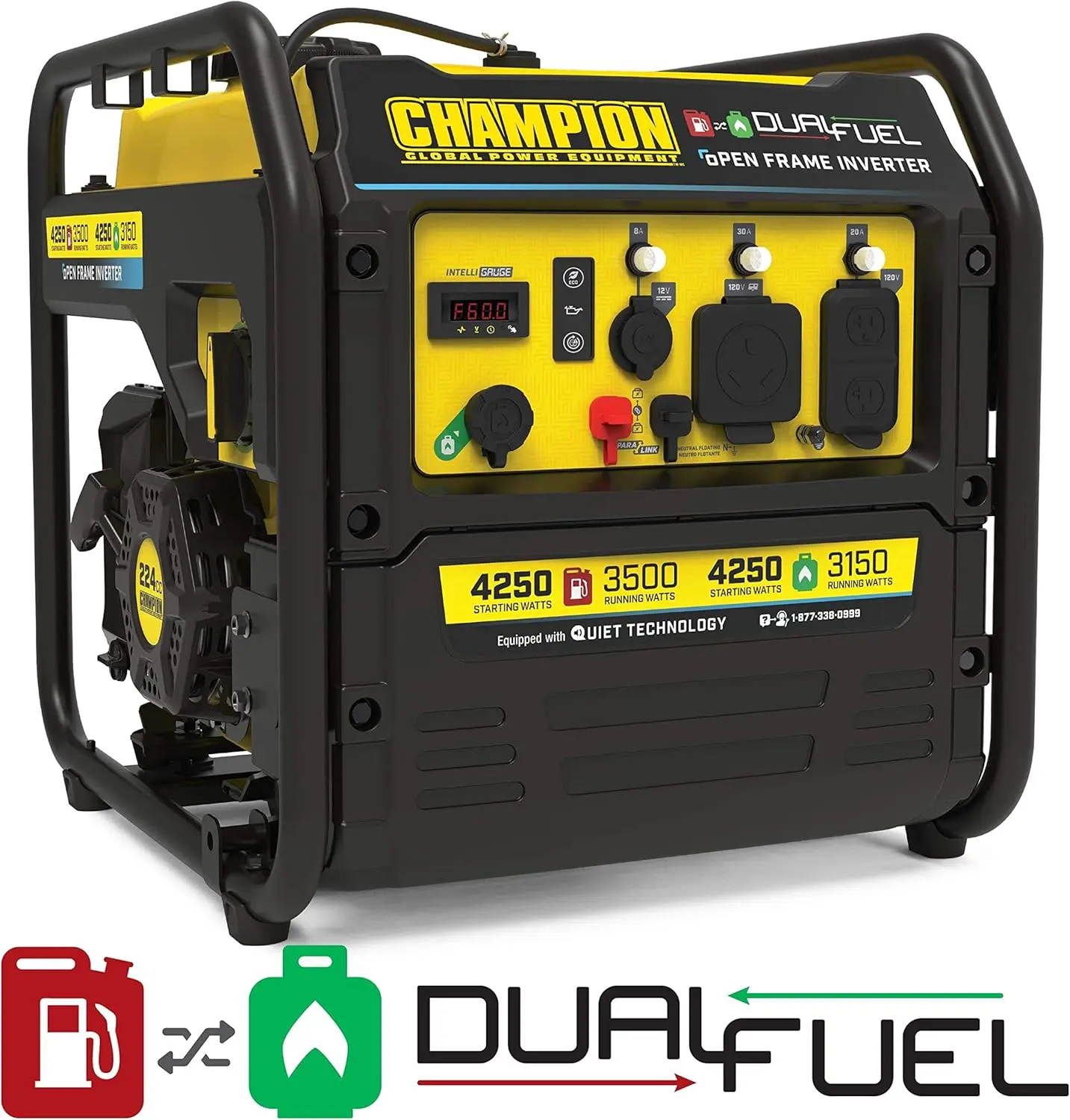 4250-Watt Dual Fuel RV Ready Portable Open Frame Inverter Generator with Quiet Technology