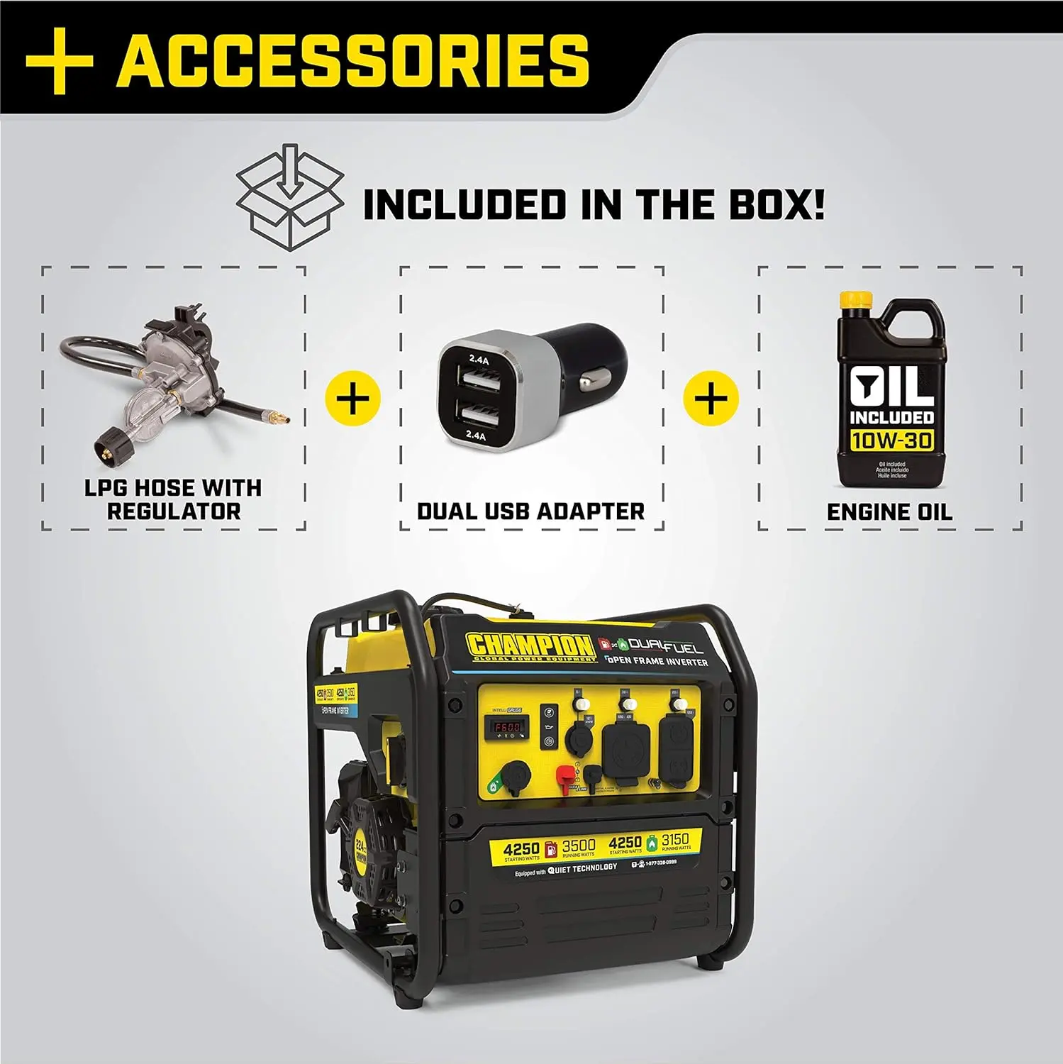 4250-Watt Dual Fuel RV Ready Portable Open Frame Inverter Generator with Quiet Technology