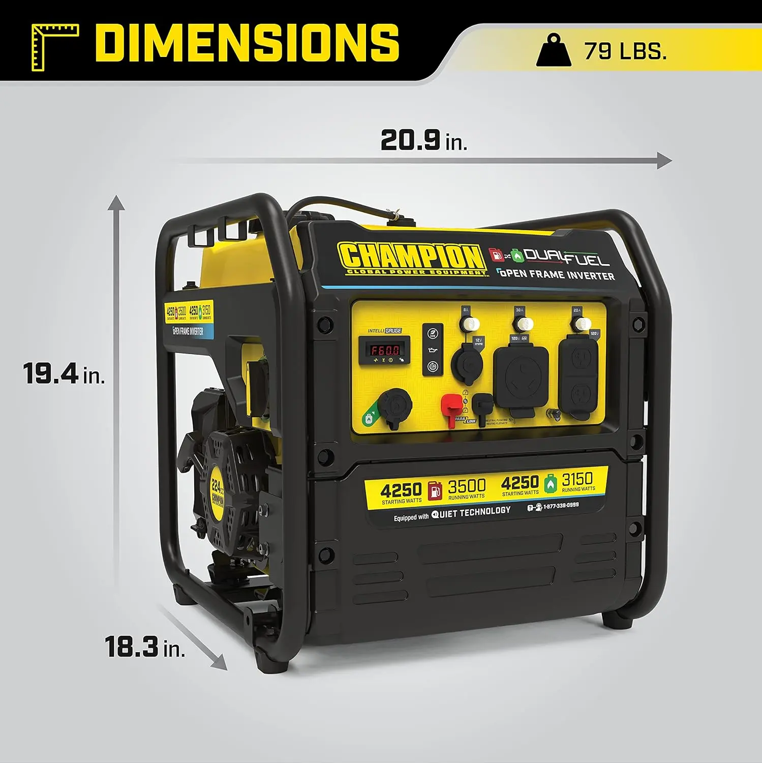 4250-Watt Dual Fuel RV Ready Portable Open Frame Inverter Generator with Quiet Technology