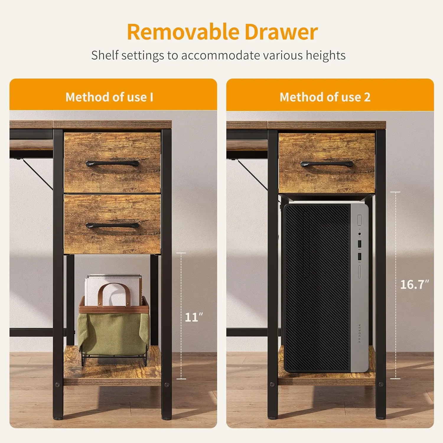 Computer Desk with 2 Drawers, 40 Inch Small Home Office Desk Study Writing Table, Rustic Brown