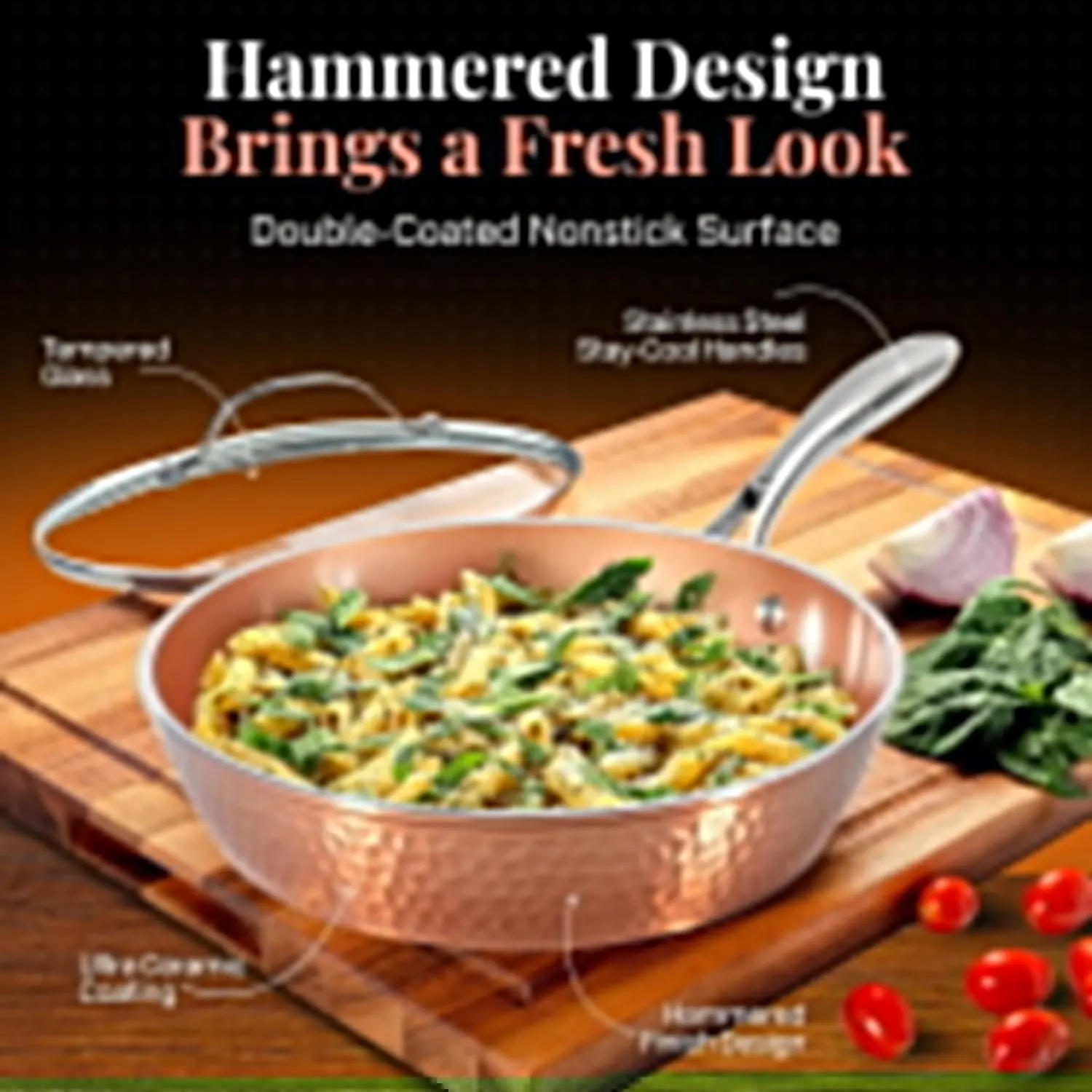 Nonstick Pots and Pans 15 Piece Set Ceramic Cookware Kitchen Set Hammered With Frying Skillet Saucepan