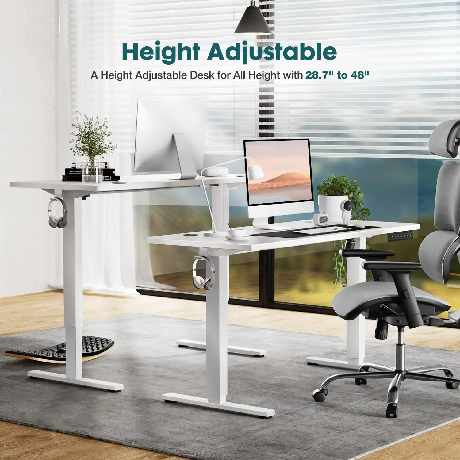 Adjustable Height Electric Sit Stand Up Down Computer Table, 48x24 Inch Ergonomic Motorized Gaming Desktop Workstation