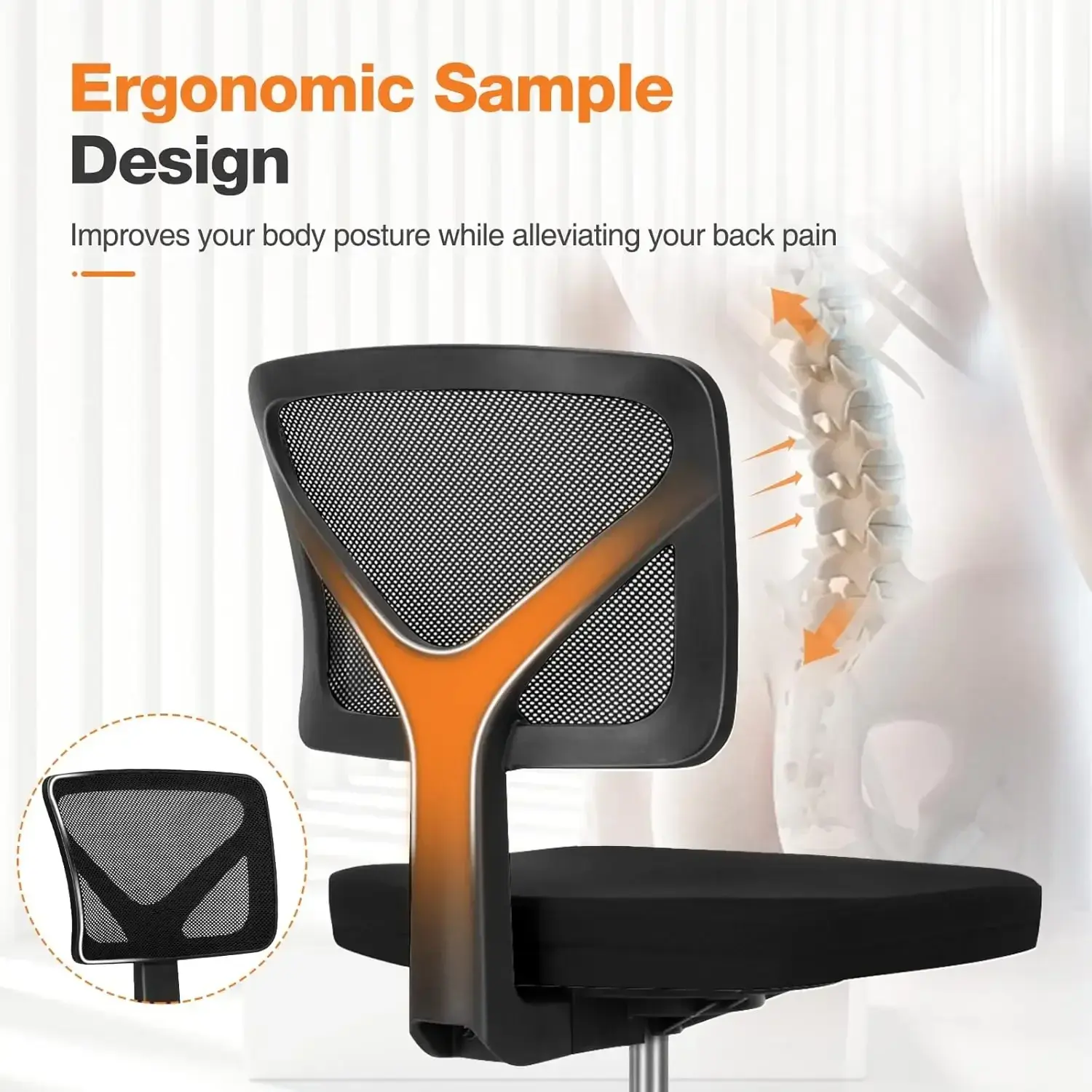 Armless Desk Chairs, Ergonomic Low Back Computer Chair No Arms, Adjustable Rolling Mesh Task Work Swivel Chairs