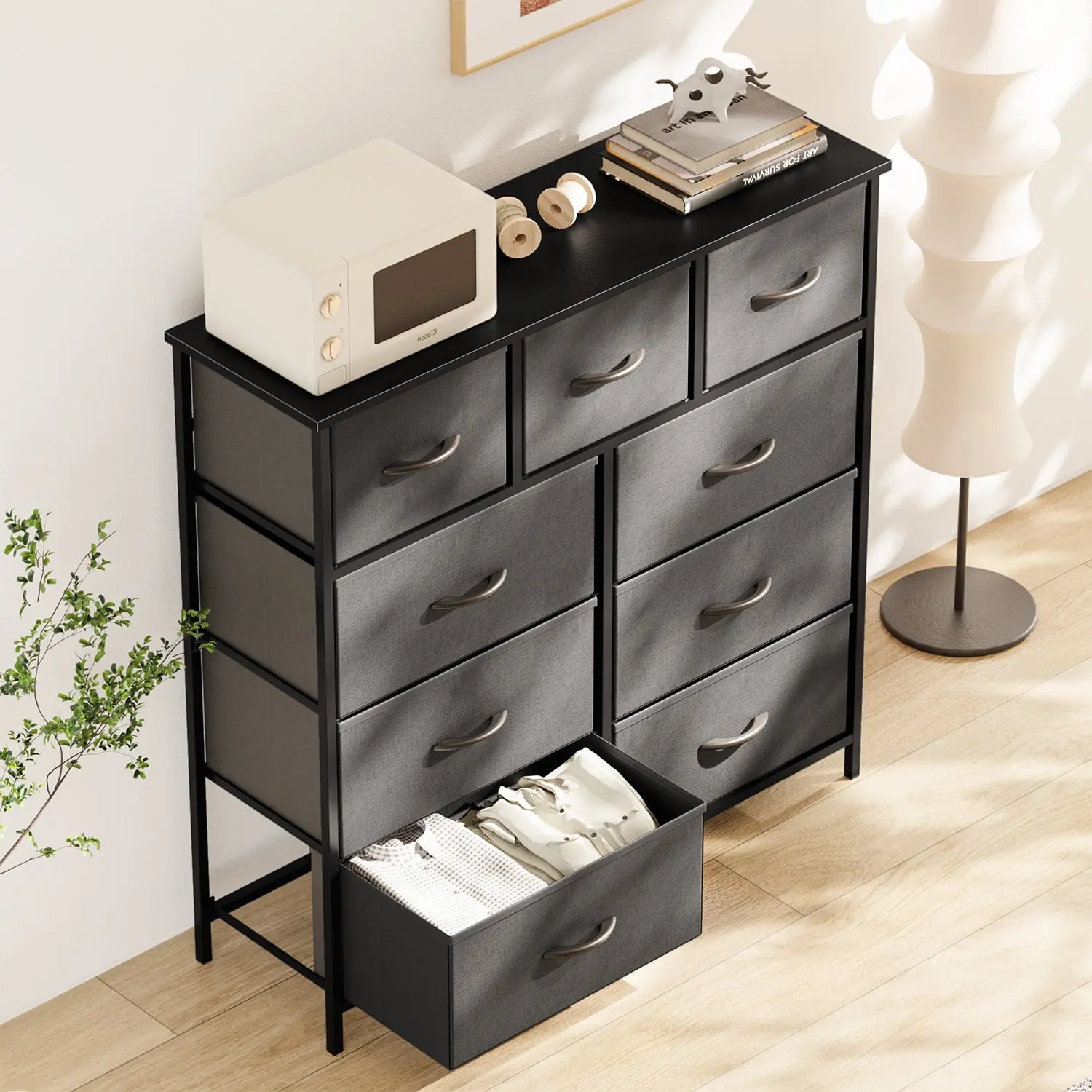 Fabric Dresser for Bedroom 9 Drawer, Grey