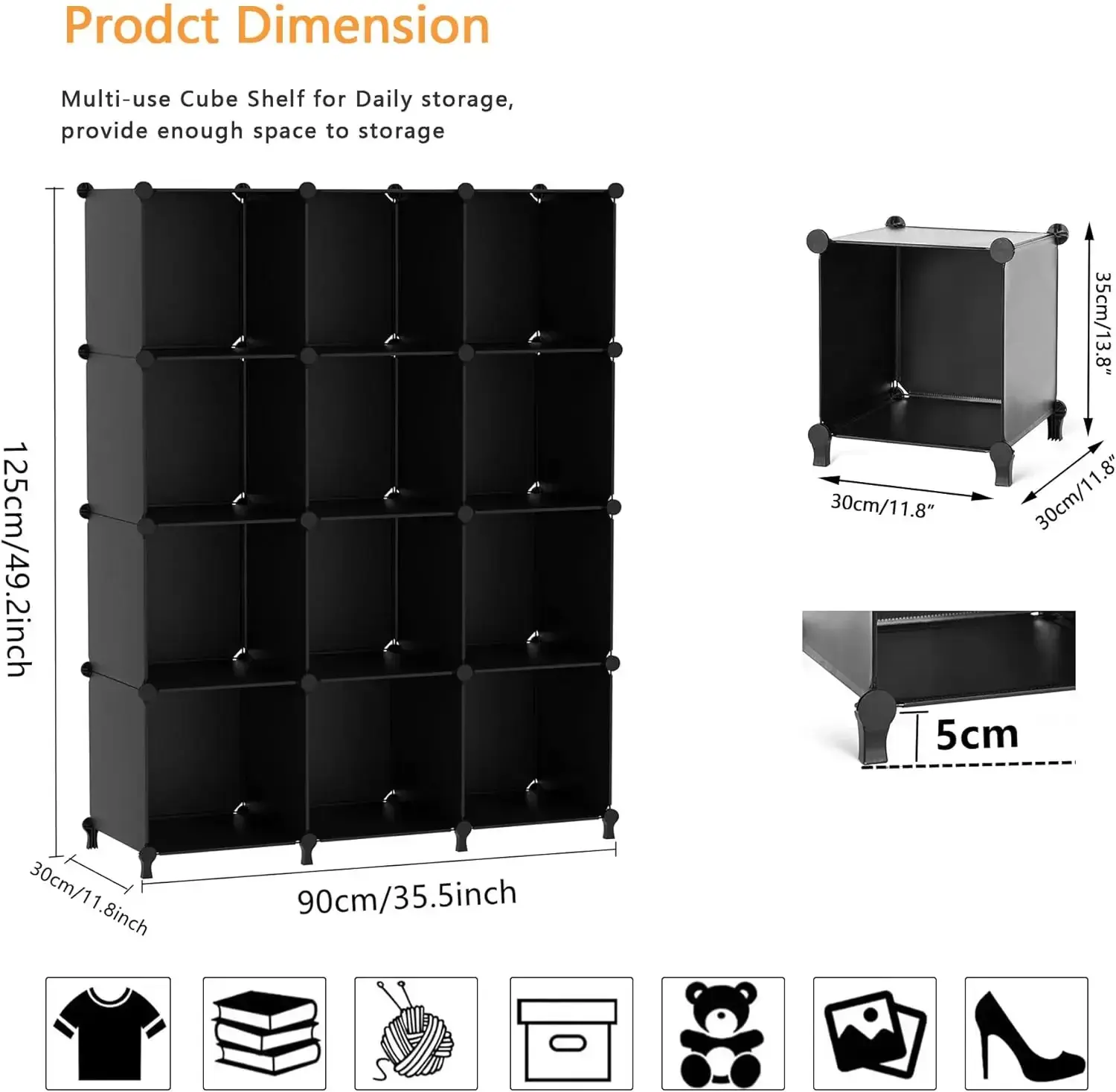 Cube Storage Organizer Storage 12 Cube Bookshelf DIY Plastic Closet Shelves with Wooden Malle