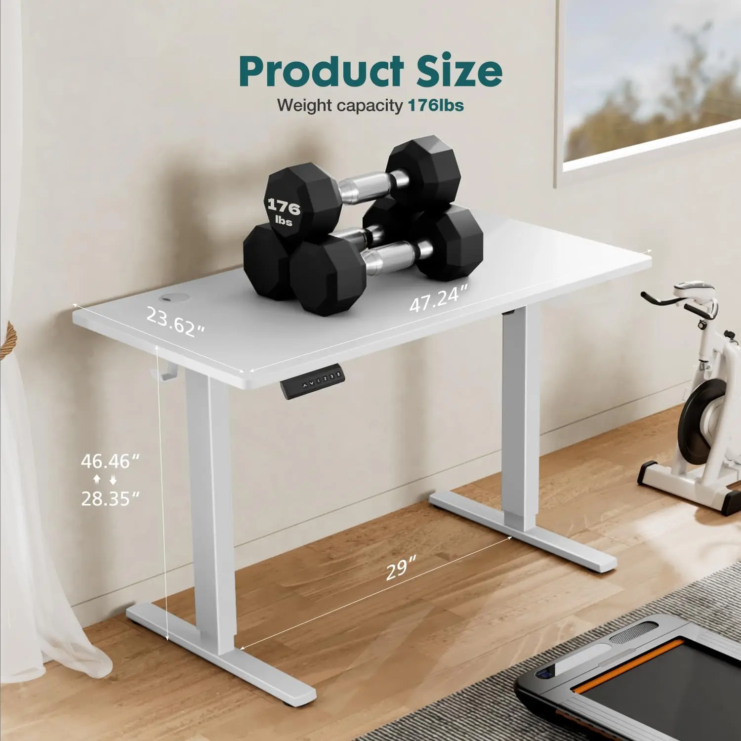 Adjustable Height Electric Sit Stand Up Down Computer Table, 48x24 Inch Ergonomic Motorized Gaming Desktop Workstation