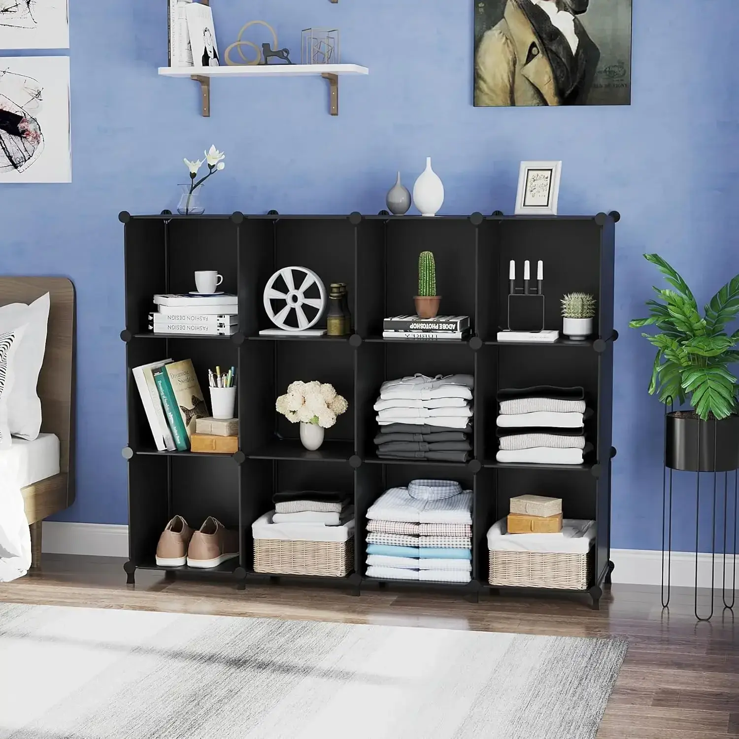 Cube Storage Organizer Storage 12 Cube Bookshelf DIY Plastic Closet Shelves with Wooden Malle