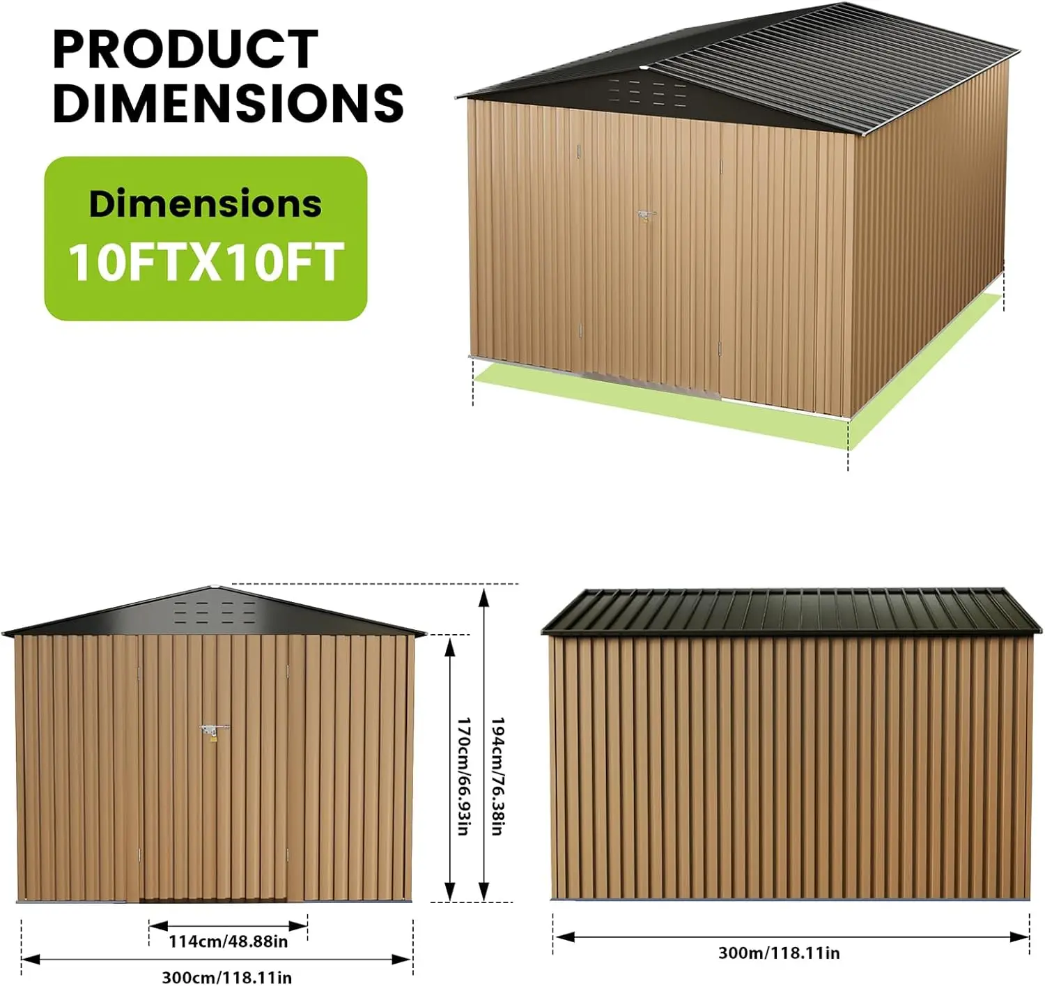 Large Metal Storage Sheds, 10x10 FT Outdoor Storage Shed with Updated Frame Structure, Lockable Doors and Air Vents
