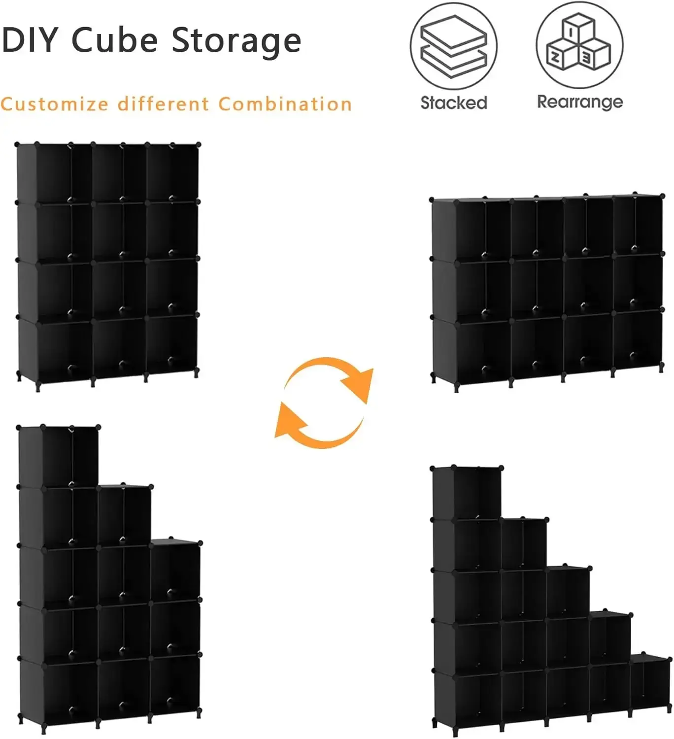 Cube Storage Organizer Storage 12 Cube Bookshelf DIY Plastic Closet Shelves with Wooden Malle